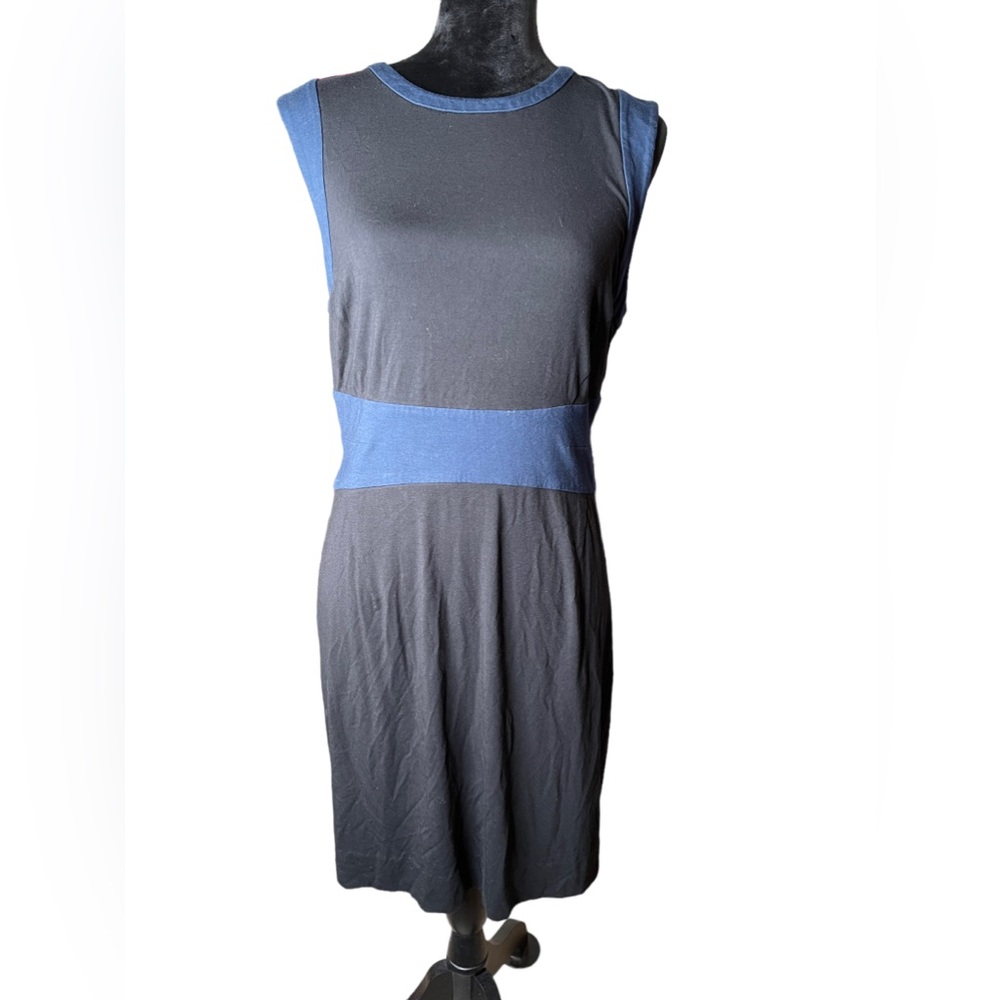 DVF Diane Von Furstenburg Dress 14 Navy Blue Black Stretch